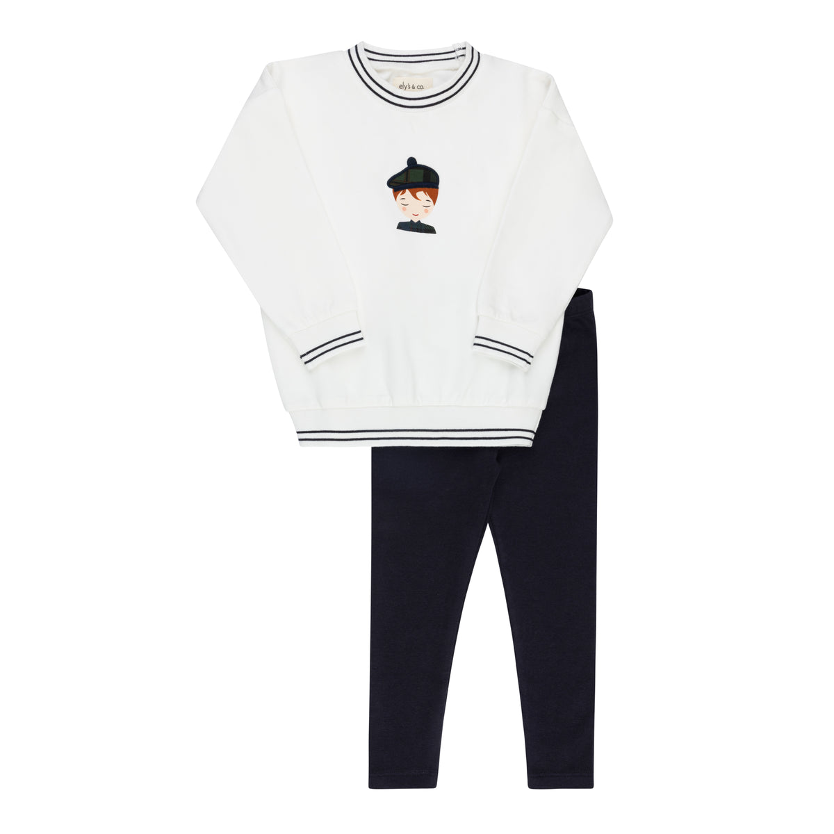 Elys & Co French Terry Scottish Top & Pants - Ivory Navy