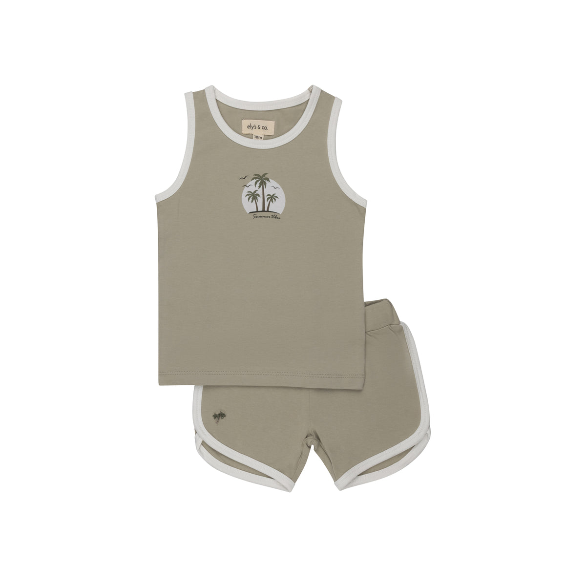 Elys & Co Ribbed Printed Palm Tank & Shorts - Sage