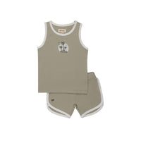 Elys & Co Ribbed Printed Palm Tank & Shorts - Sage