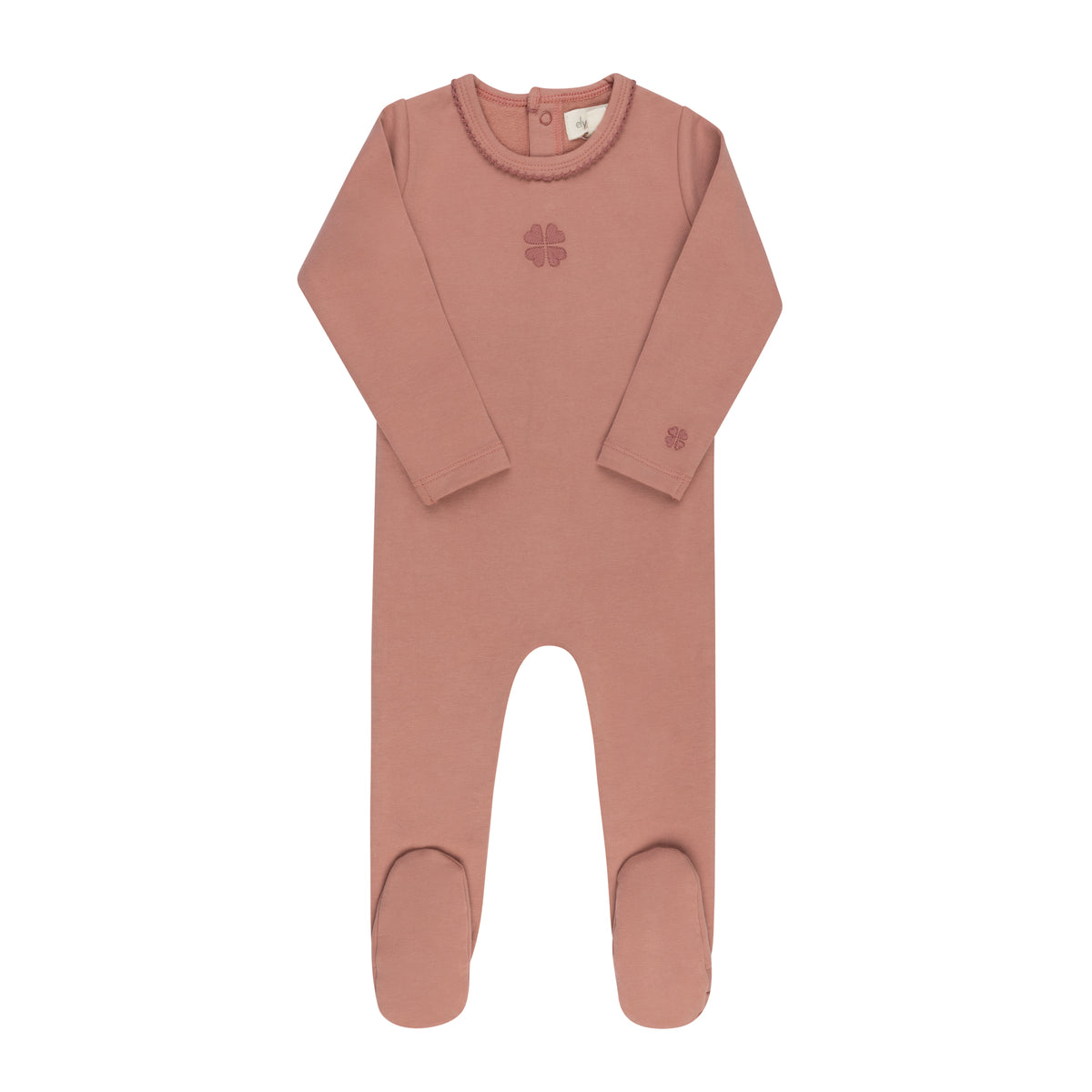 Elys & Co Embroidered Clover Footie - Pink