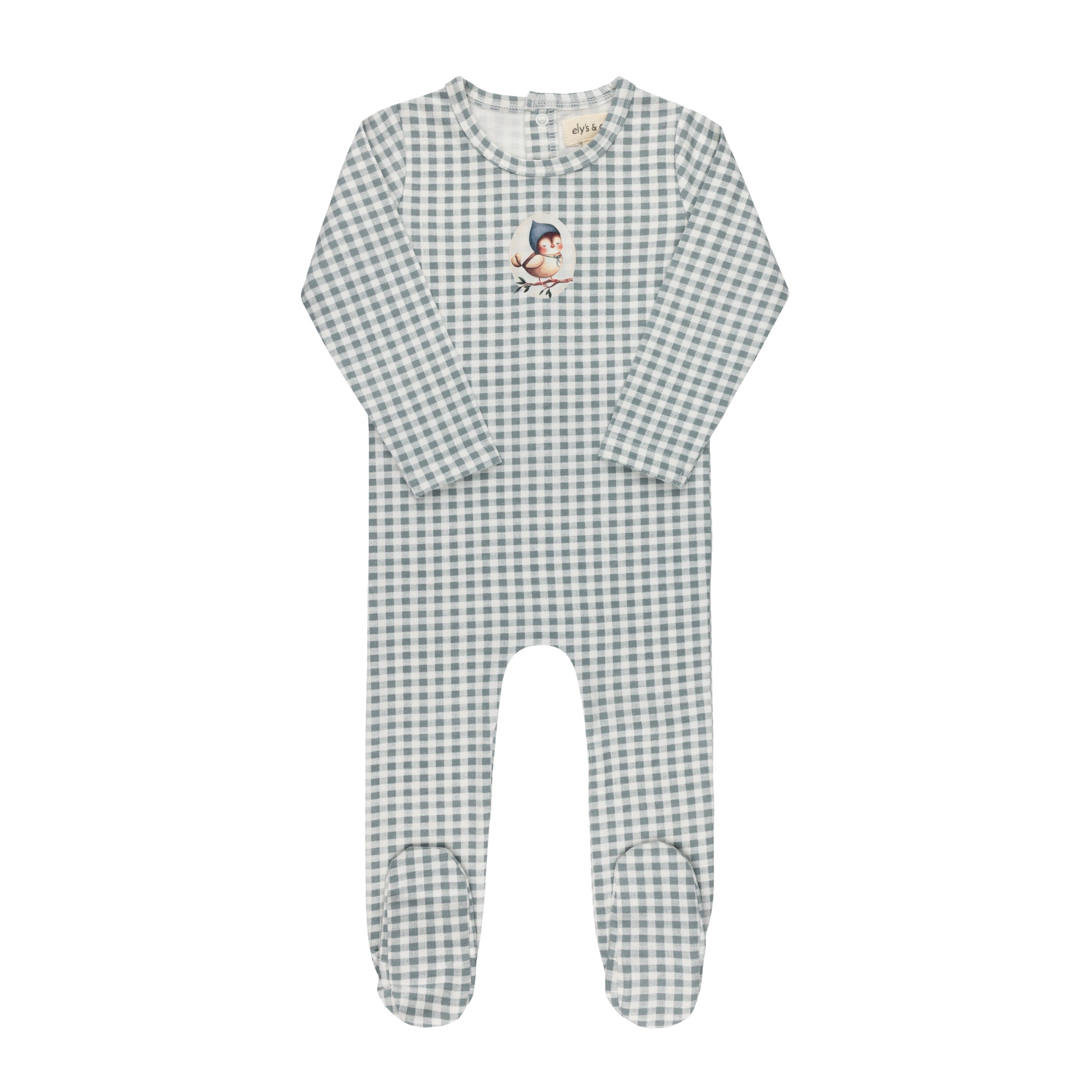 Elys & Co Owl Gingham Footie - Blue