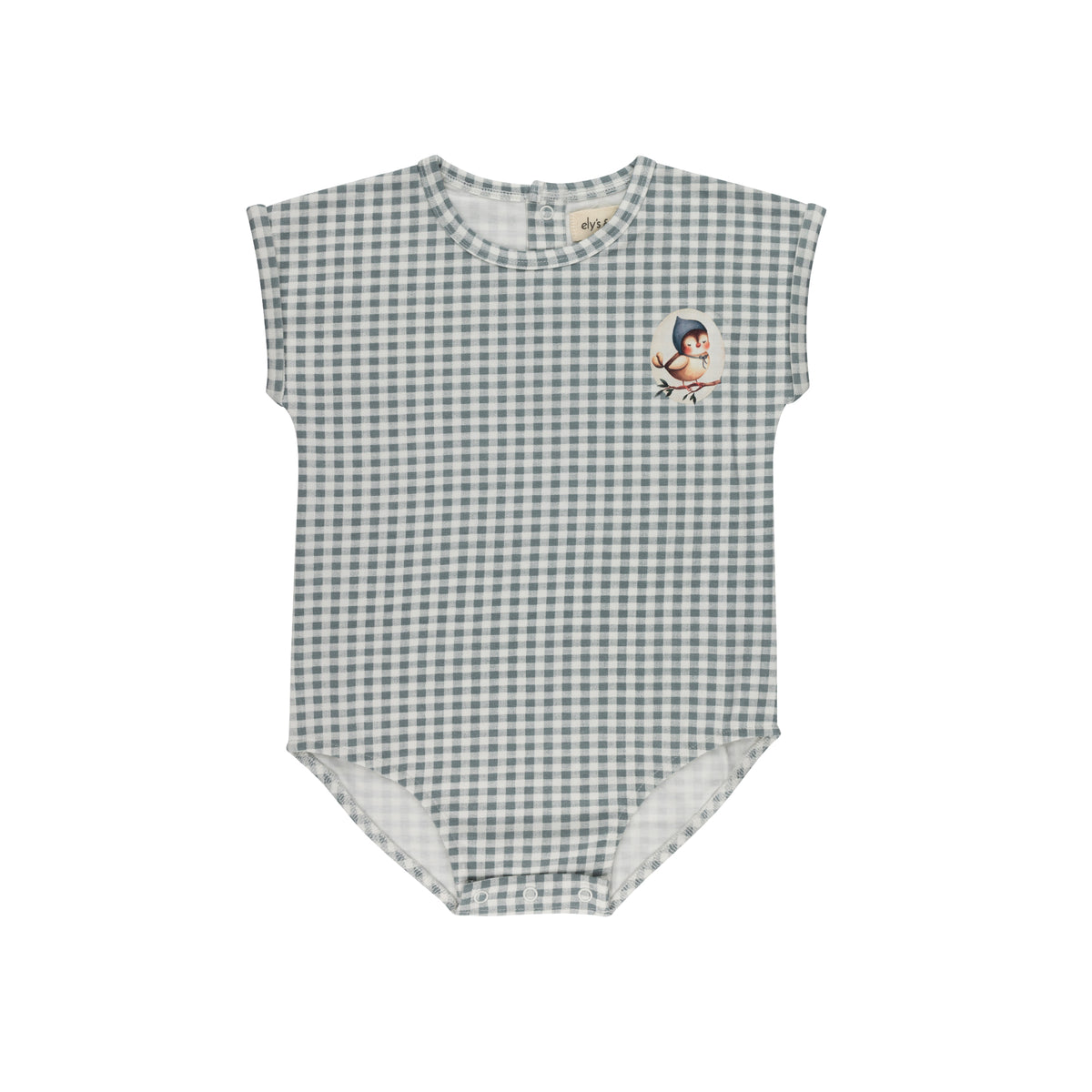 Elys & Co Owl Gingham Romper- Blue