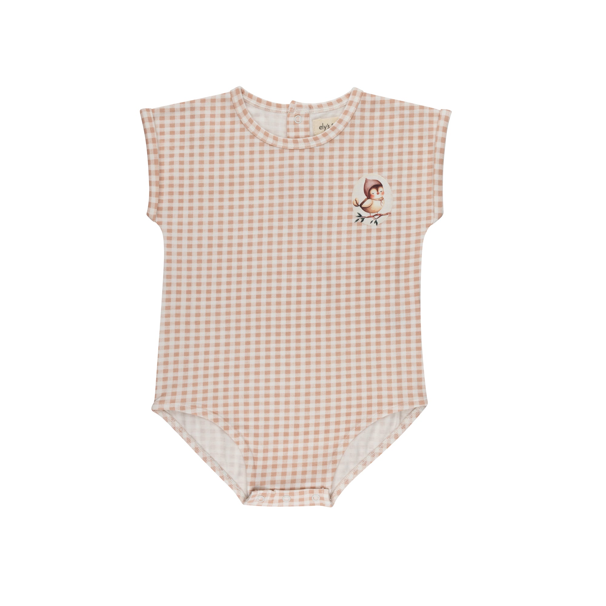 Elys & Co Owl Gingham Romper- Blush