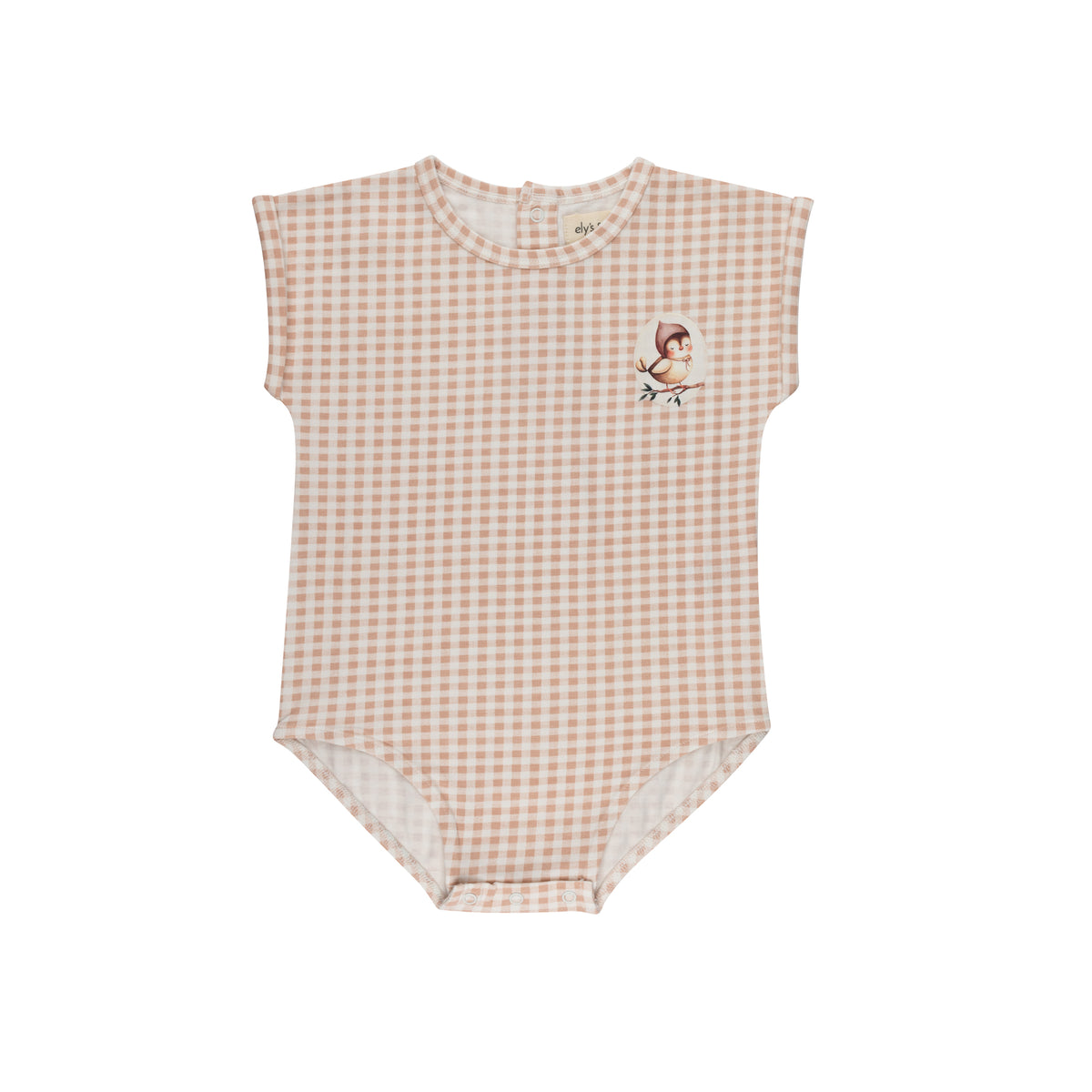 Elys & Co Owl Gingham Romper- Blush