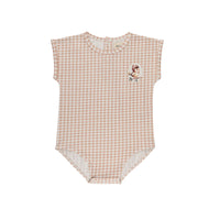 Elys & Co Owl Gingham Romper- Blush