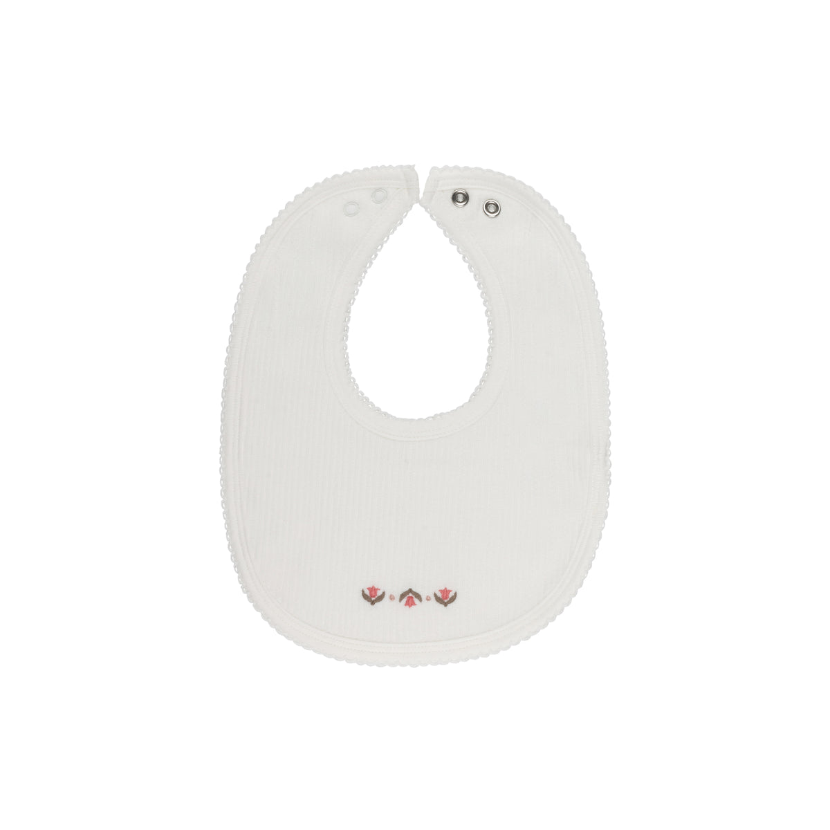 Looms Embroidered Trim Bib - Ivory/Pink