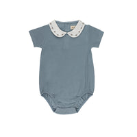 Looms Embroidered Trim Romper - Blue