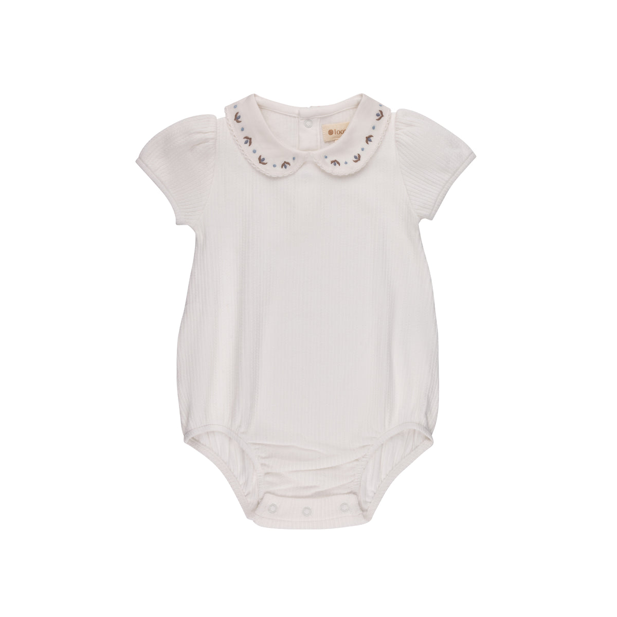 Looms Embroidered Trim Romper - Ivory/Blue