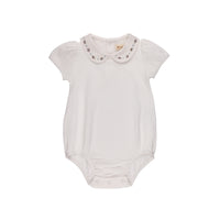 Looms Embroidered Trim Romper - Ivory/Blue