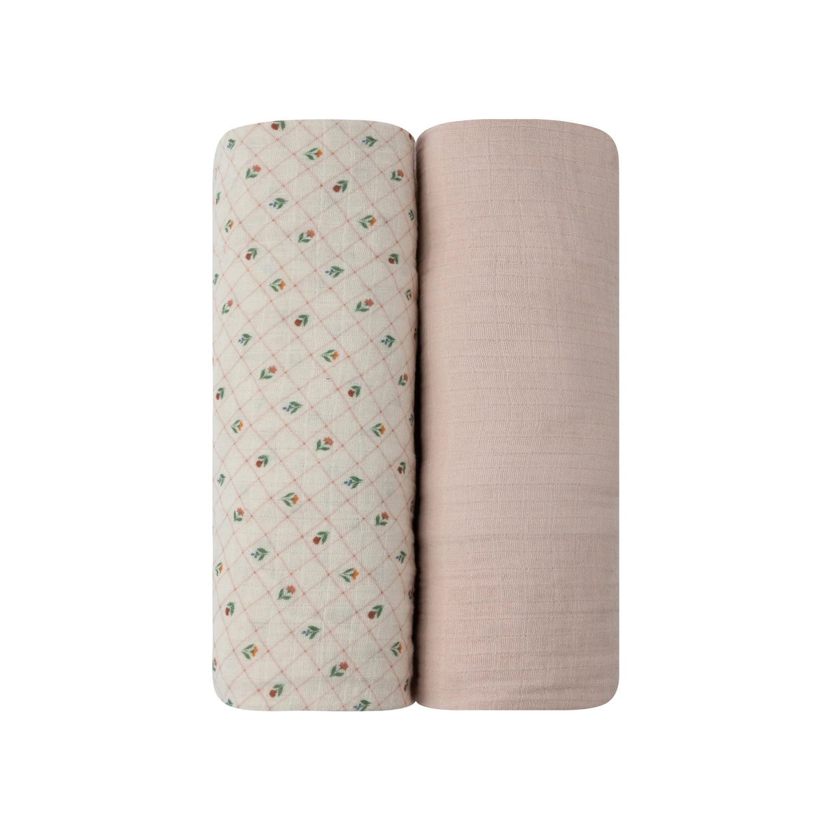 Elys & Co Ivory Floral Grid 2 Pack Muslin Swaddles