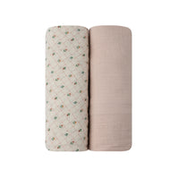 Elys & Co Ivory Floral Grid 2 Pack Muslin Swaddles