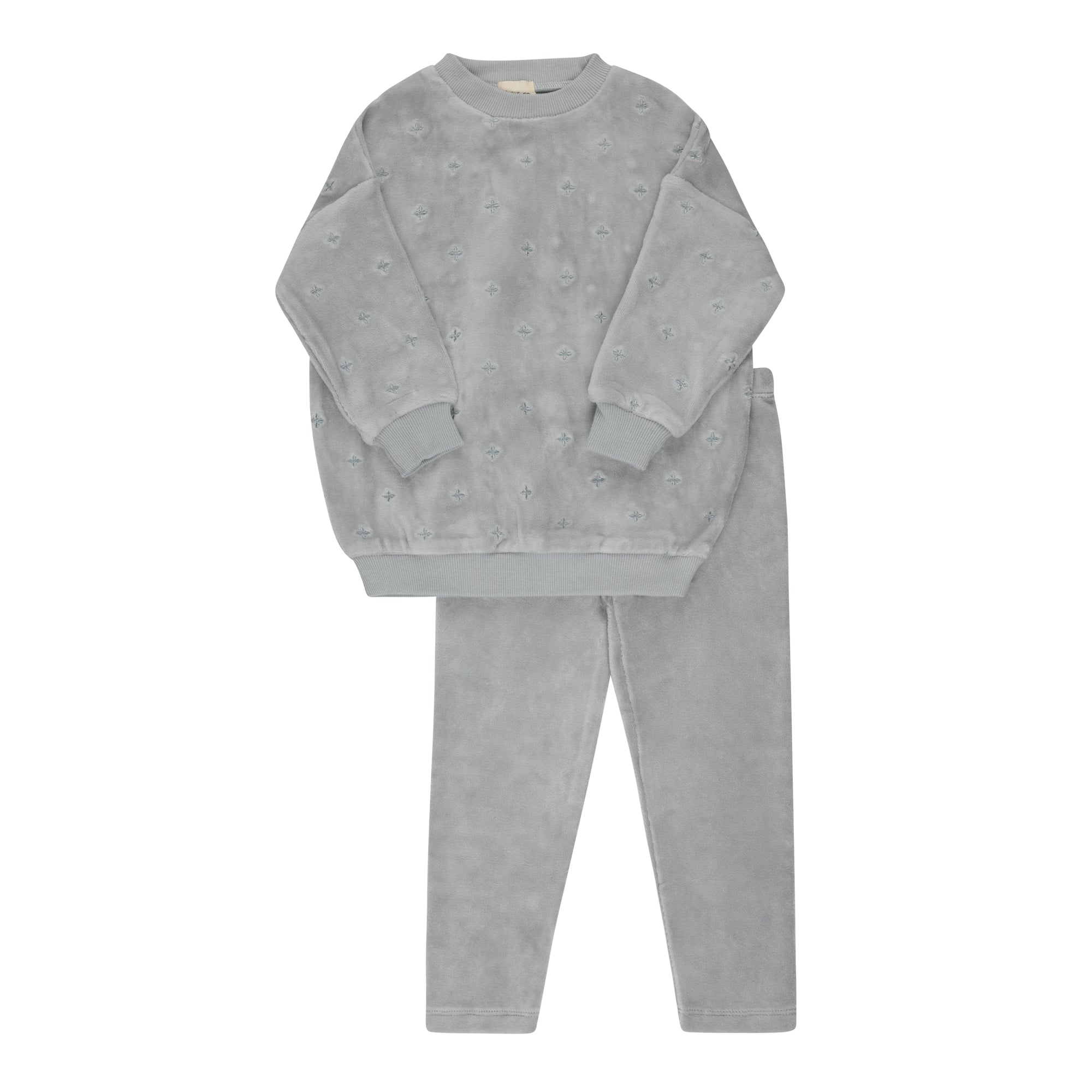 Elys & Co Velour Embroidered Floral Top & Pants - Blue