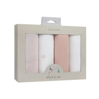 Ely's & Co Gingham Bear 4 Pack Burp Cloth- Pink