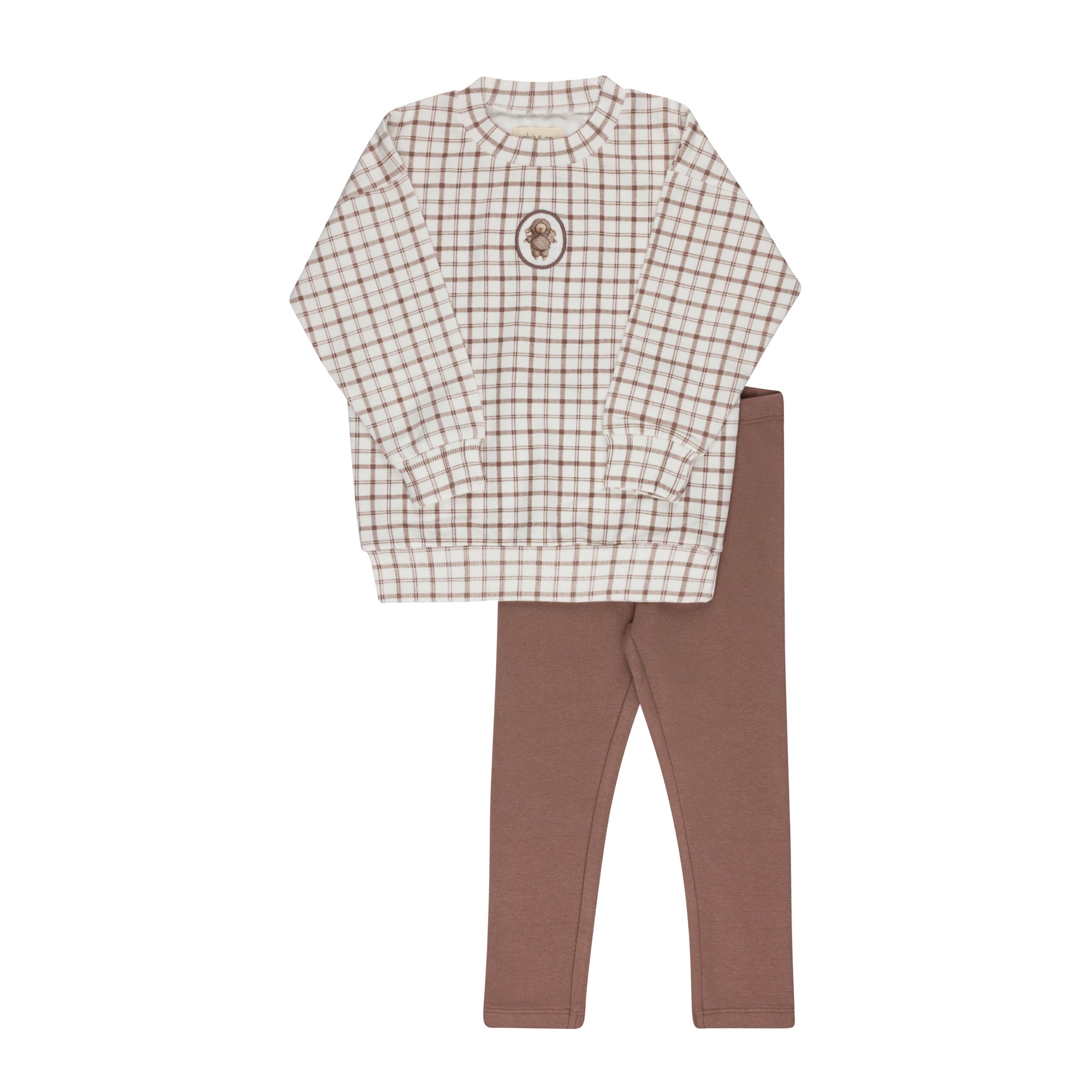 Elys & Co Plaid Sheep Top & Pants Set - Mauve