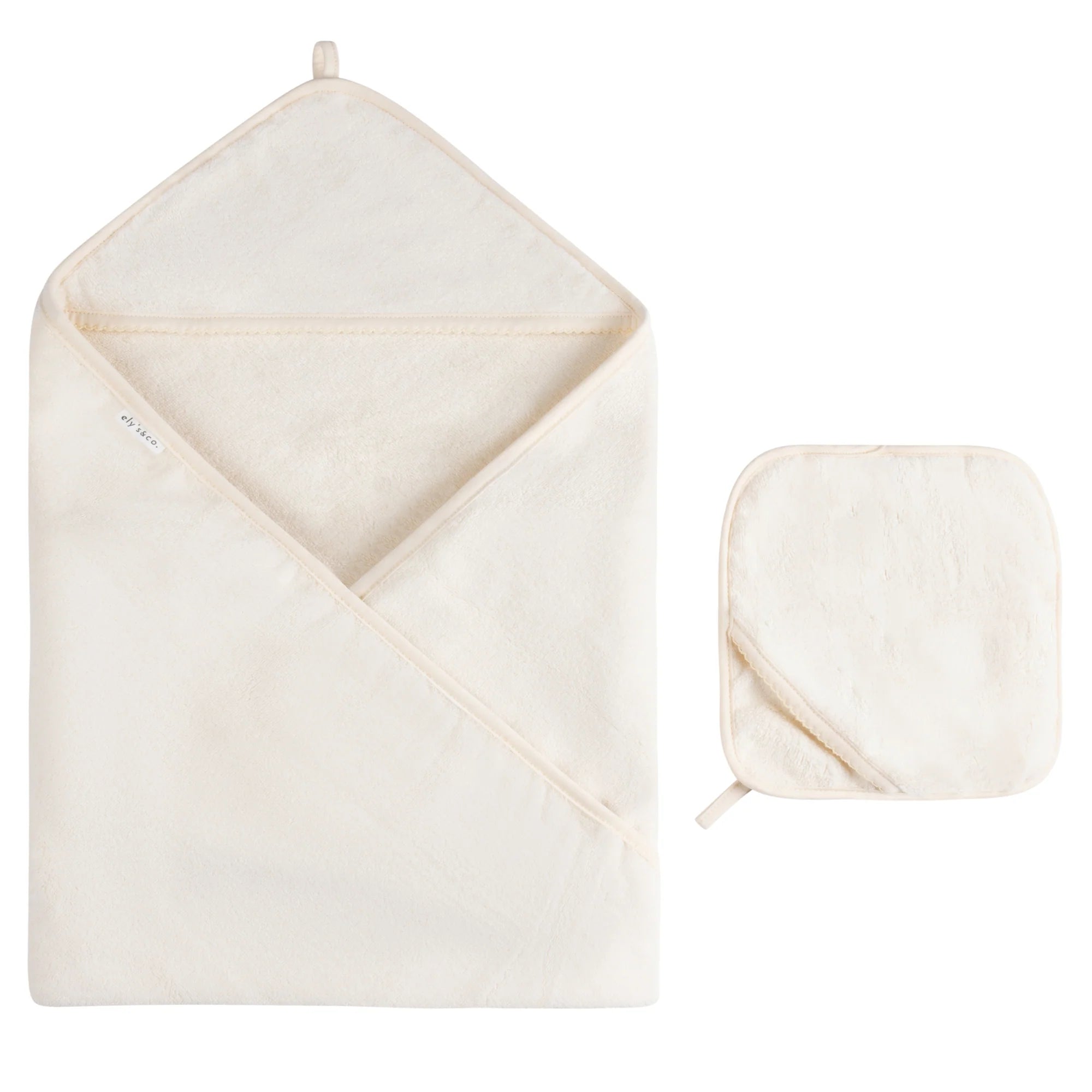 Elys & Co Sold Scalloped Hooded Towel and Washcloth Set - Cream
