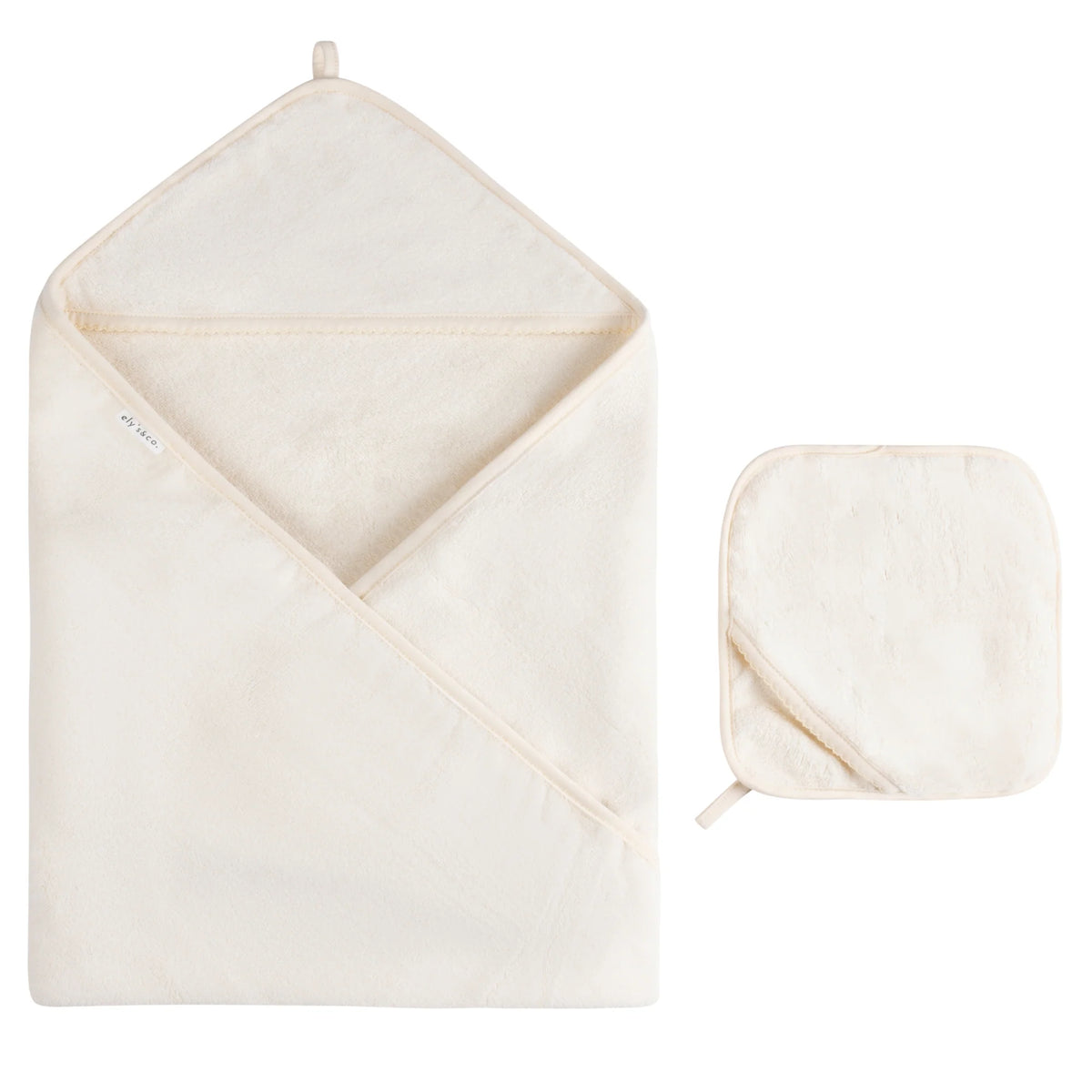 Elys & Co Sold Scalloped Hooded Towel and Washcloth Set - Cream