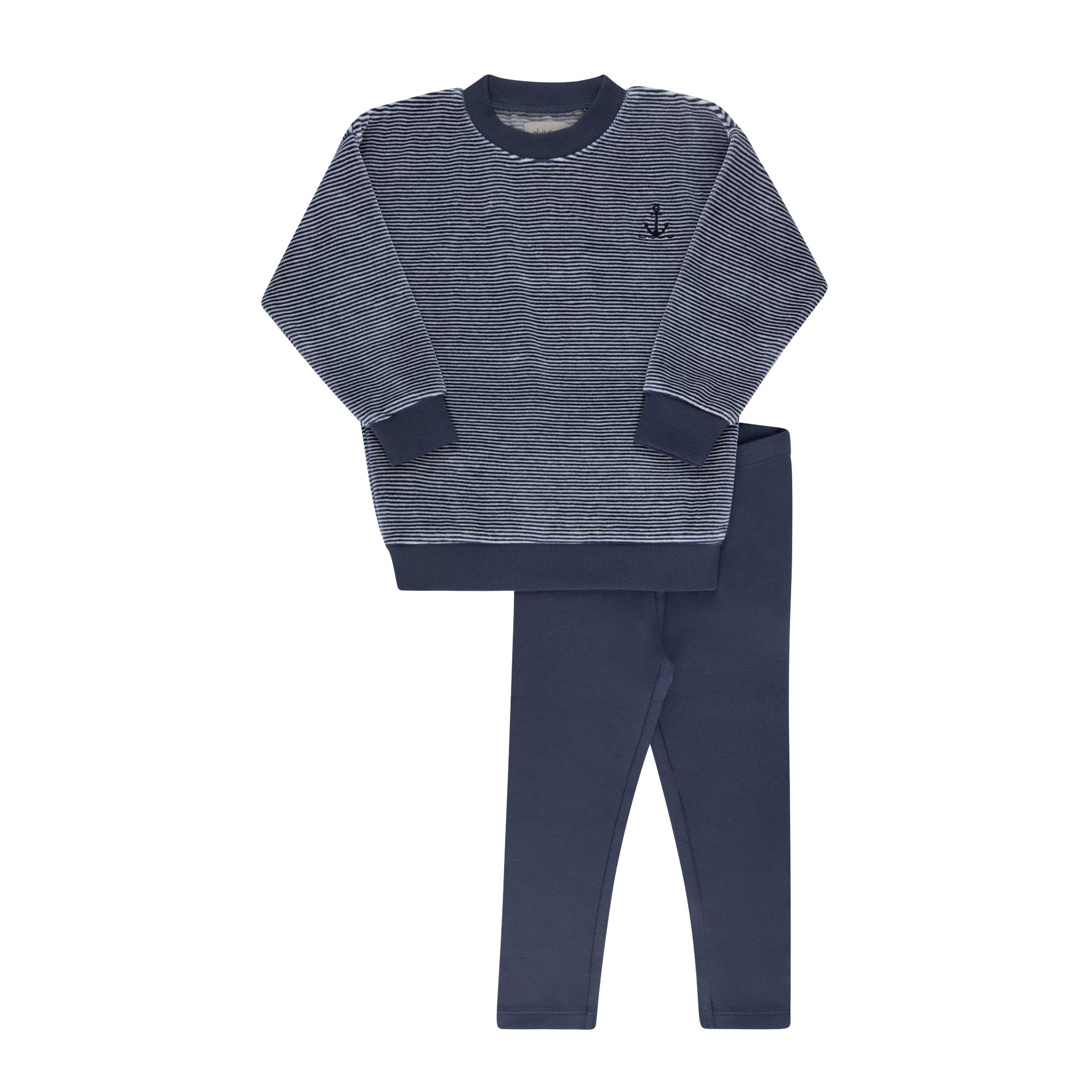 Elys & Co Velour Stripe Top & Pants Set - Dark Blue