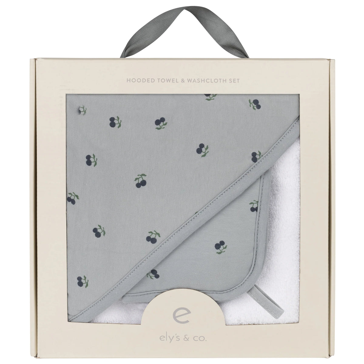 Elys & Co Printed Hooded Towel and Washcloth Set - Blue Cherry