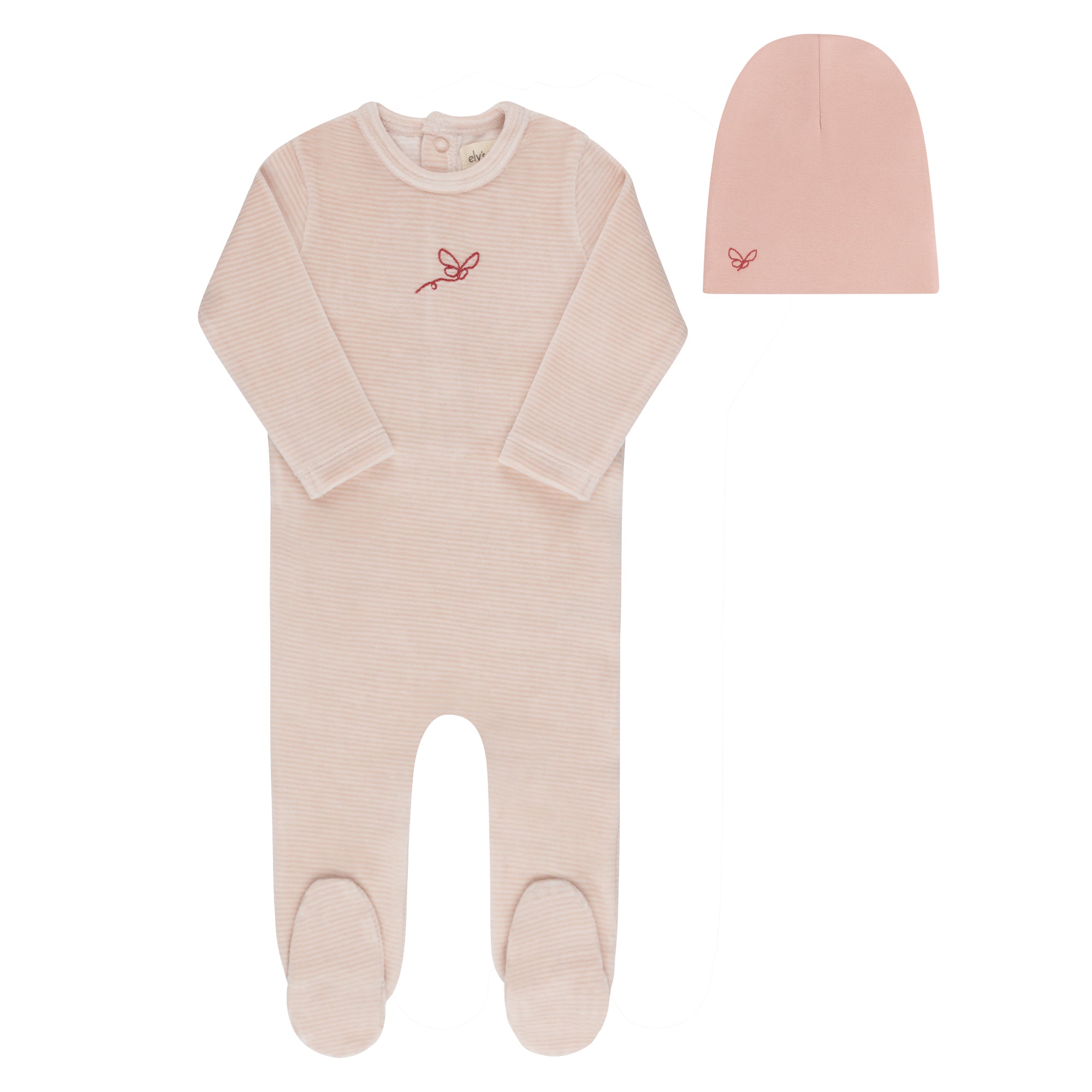 Elys & Co Velour Stripe Footie & Beanie - Light Pink