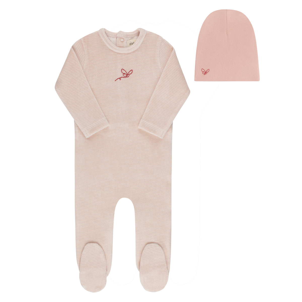 Elys & Co Velour Stripe Footie & Beanie - Light Pink