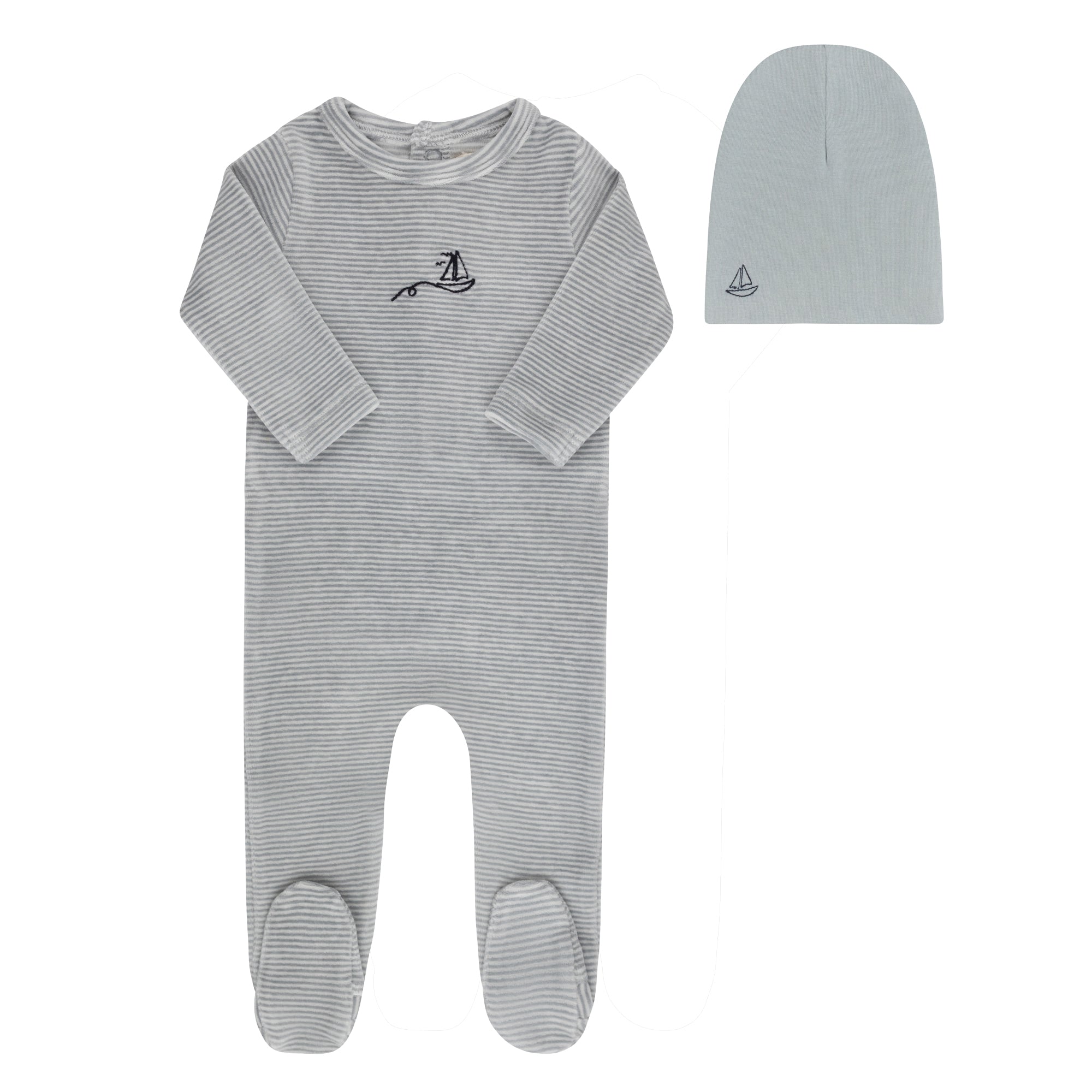 Elys & Co Velour Stripe Footie & Beanie - Light Blue