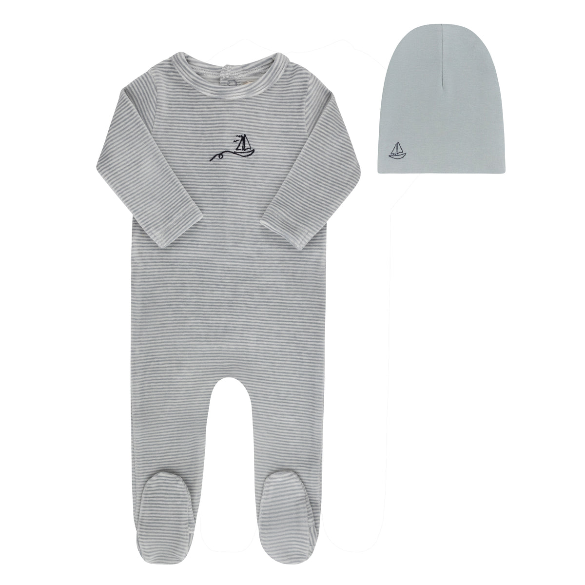 Elys & Co Velour Stripe Footie & Beanie - Light Blue