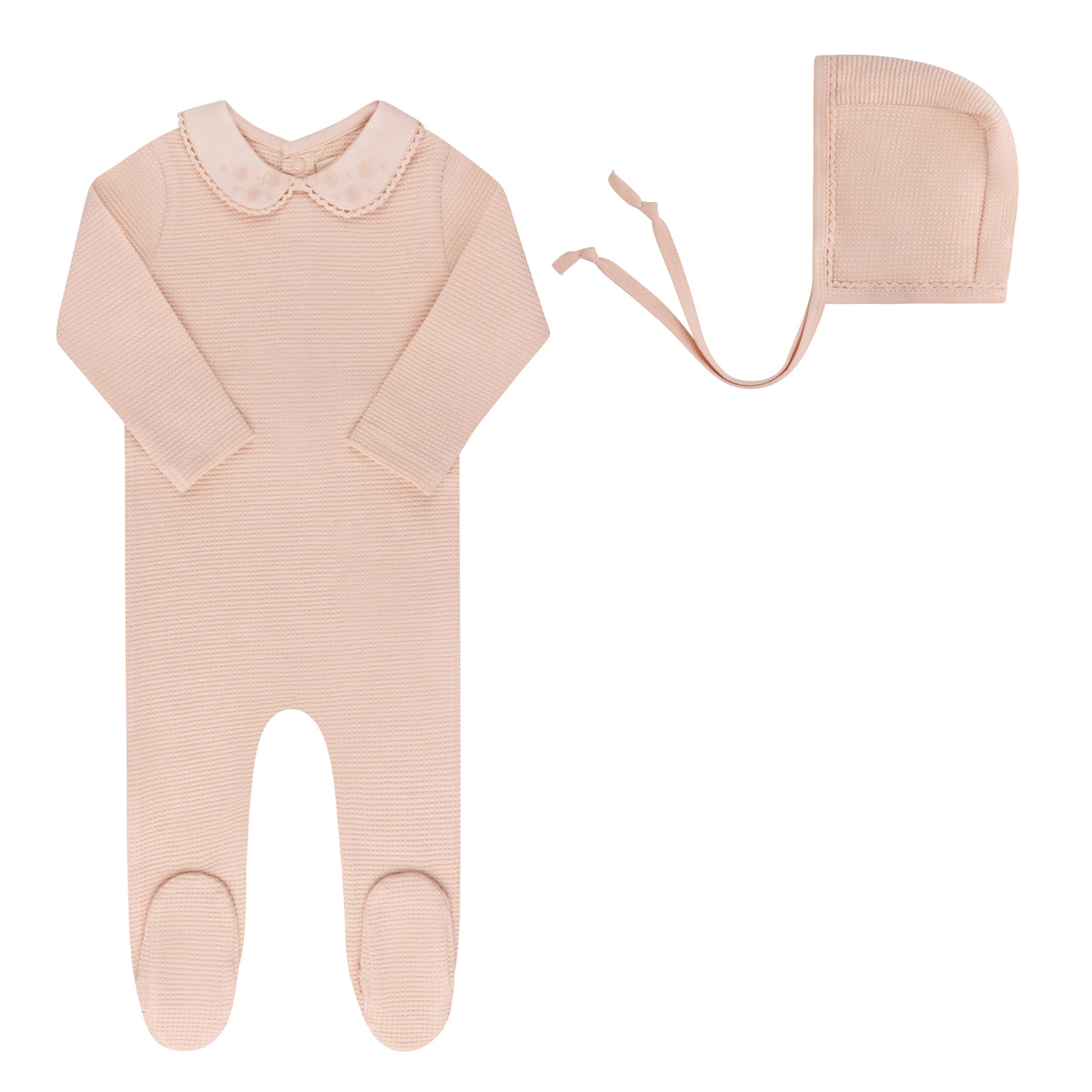 Elys & Co Embroidered Collar Footie & Bonnet Aw25 - Pink