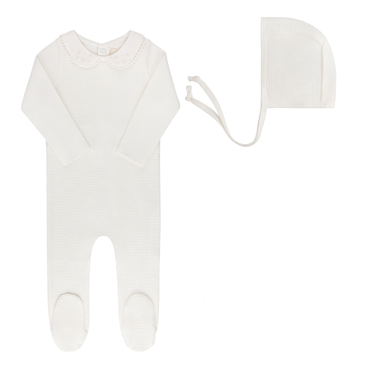 Elys & Co Embroidered Collar Footie & Bonnet Aw25 - Ivory Boy