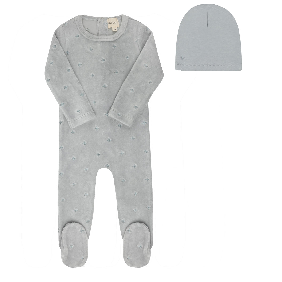 Elys & Co Velour Embroidered Floral Footie & Beanie - Blue