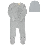 Elys & Co Velour Embroidered Floral Footie & Beanie - Blue
