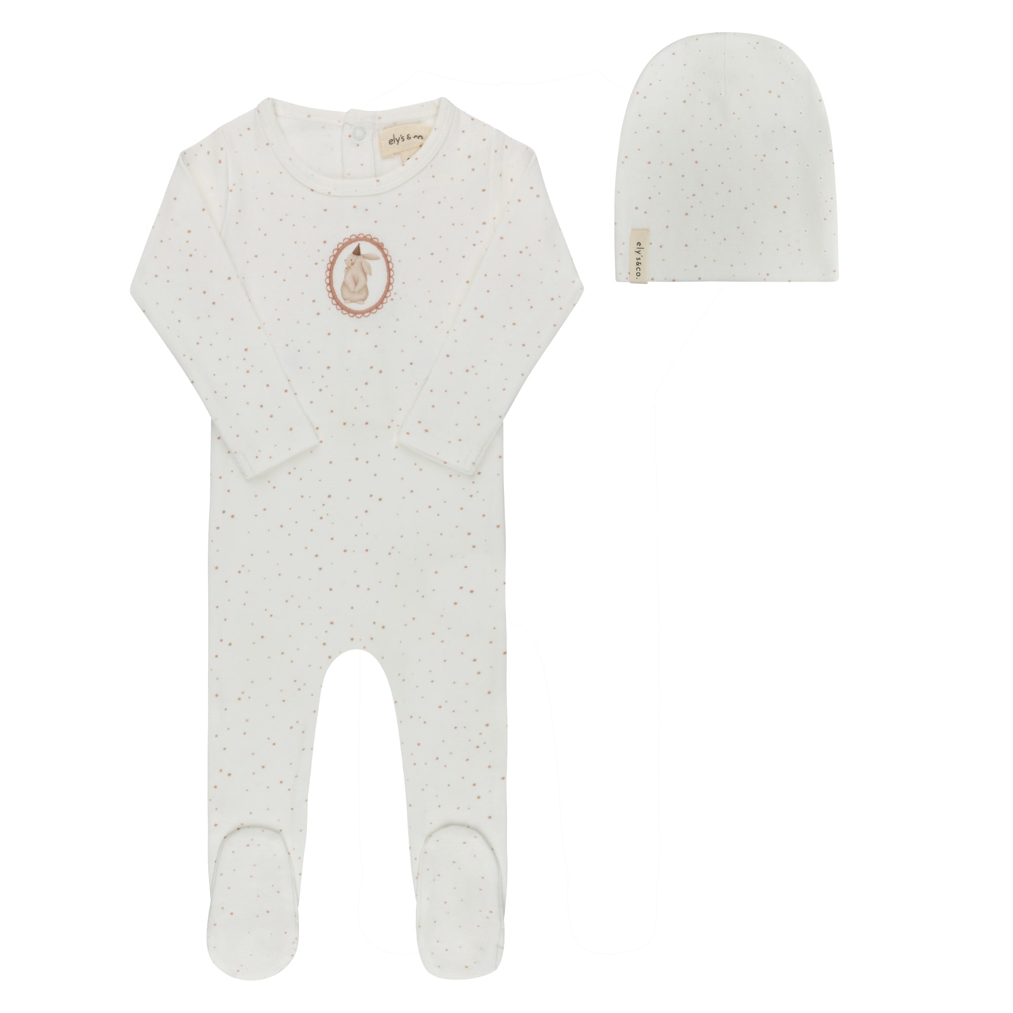 Elys & Co Bunny Footie & Beanie - Ivory Pink