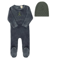 Elys & Co Velour Plaid Bear Footie & Beanie - Blue