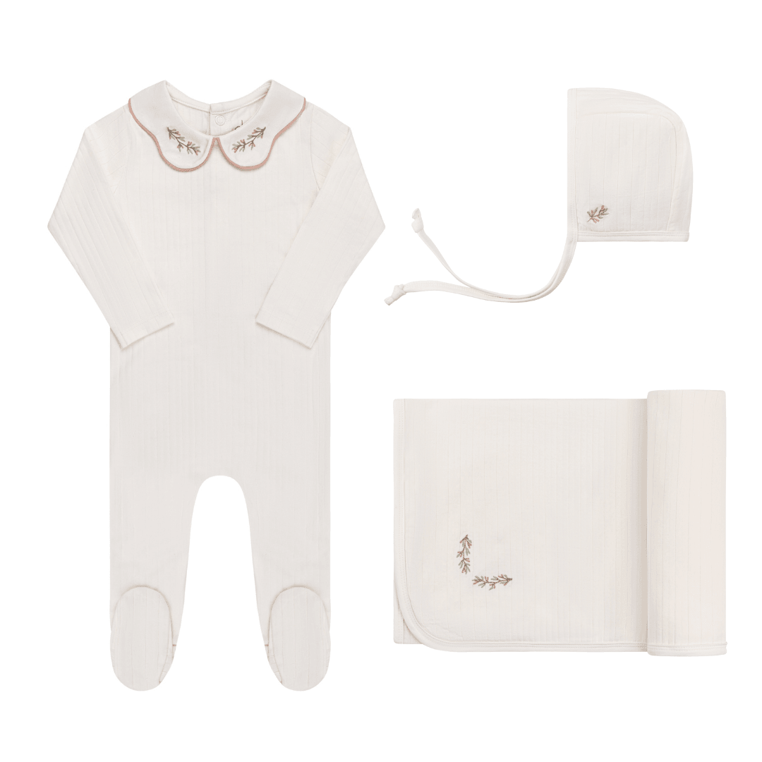 Elys & Co Organic Cotton Wide Rib Embroidered Layette Set