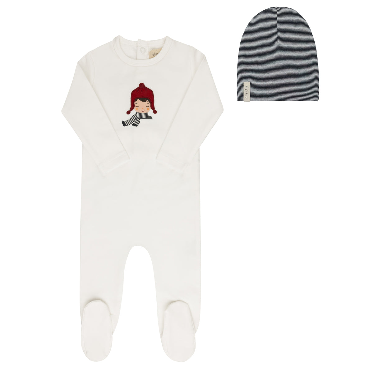 Elys & Co Autumn Kids Footie & Beanie - Ivory Blue