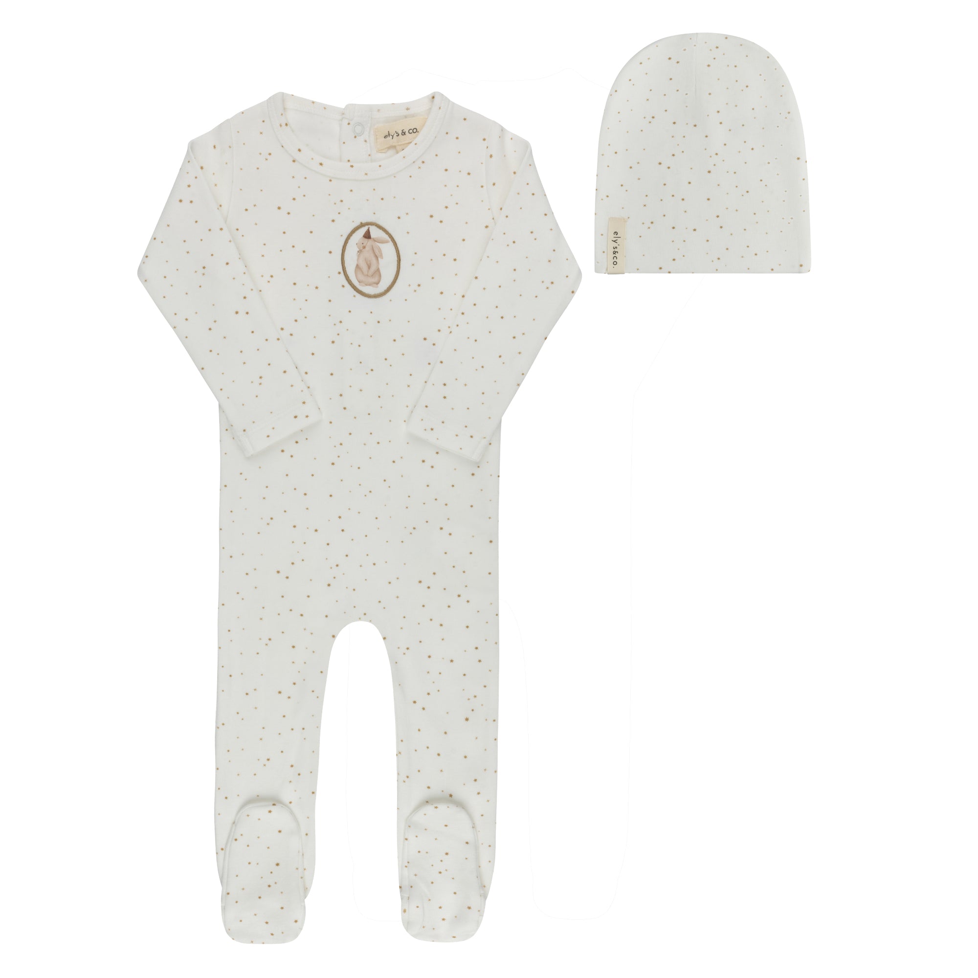 Elys & Co Bunny Footie & Beanie - Ivory Tan