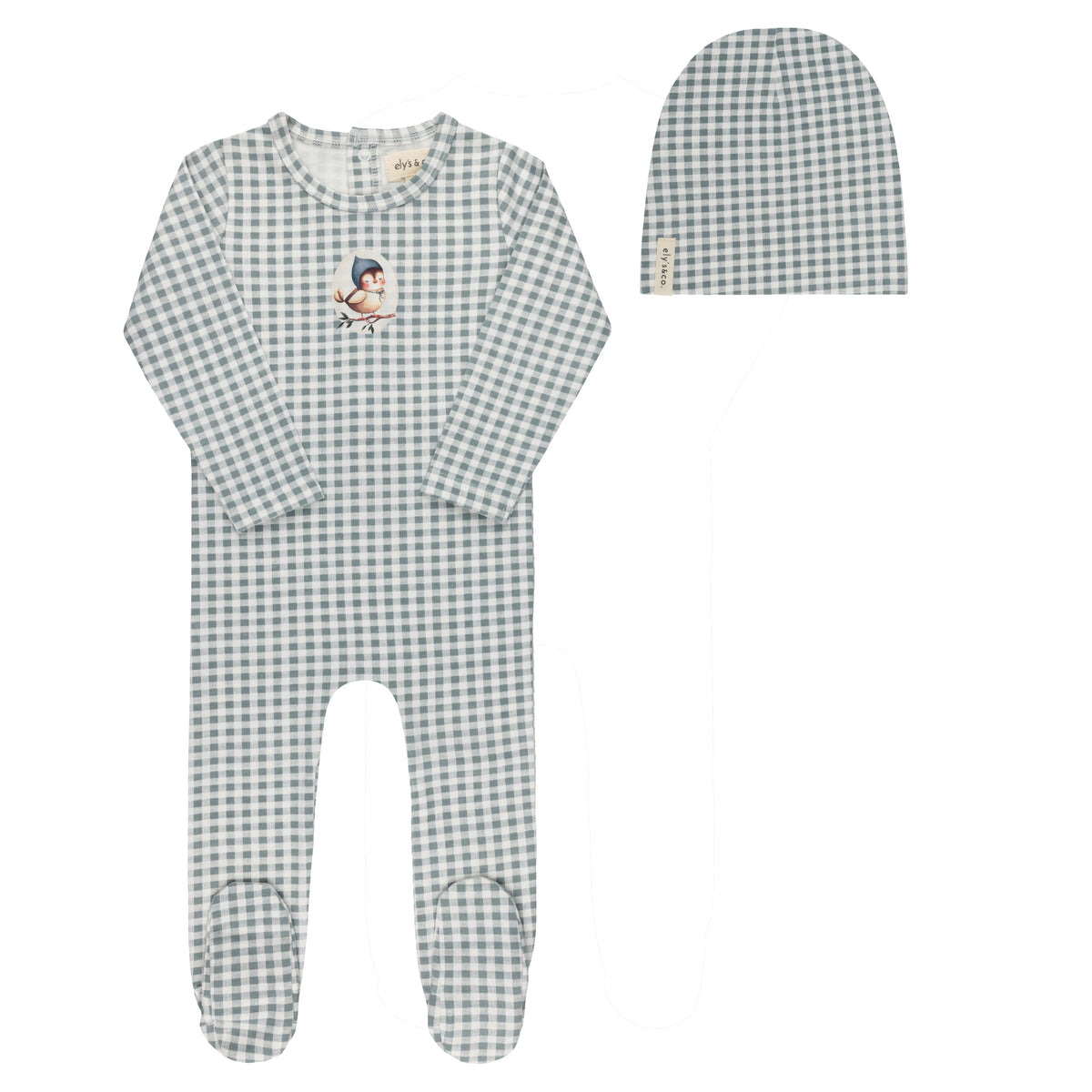 Elys & Co Owl Gingham Footie & Beanie - Blue