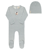 Elys & Co Owl Gingham Footie & Beanie - Blue