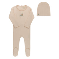 Elys & Co Ribbed Floral Embroidered Footie & Beanie - Pink