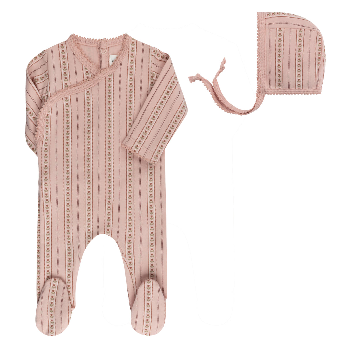 Elys & Co Linear Tulip Footie & Bonnet - Pink