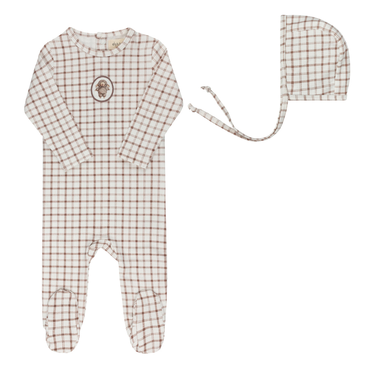 Elys & Co Plaid Sheep Footie & Beanie - Mauve