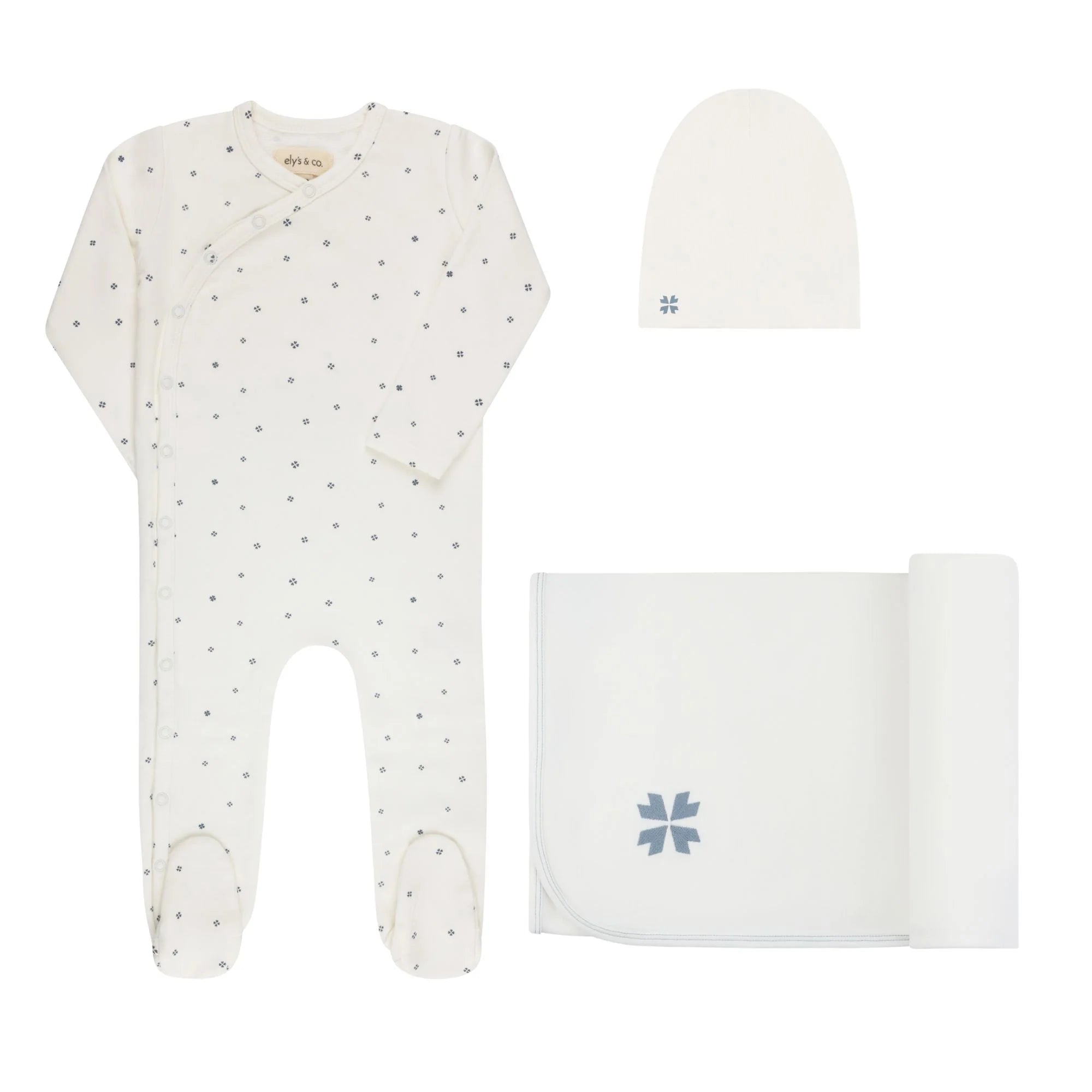 Elys & Co Clover Print Layette Set - Ivory Blue
