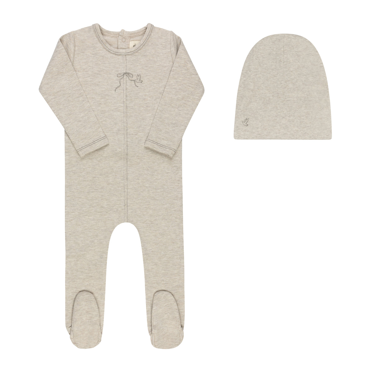 Elys & Co Bird Seam Footie & Beanie - Tan