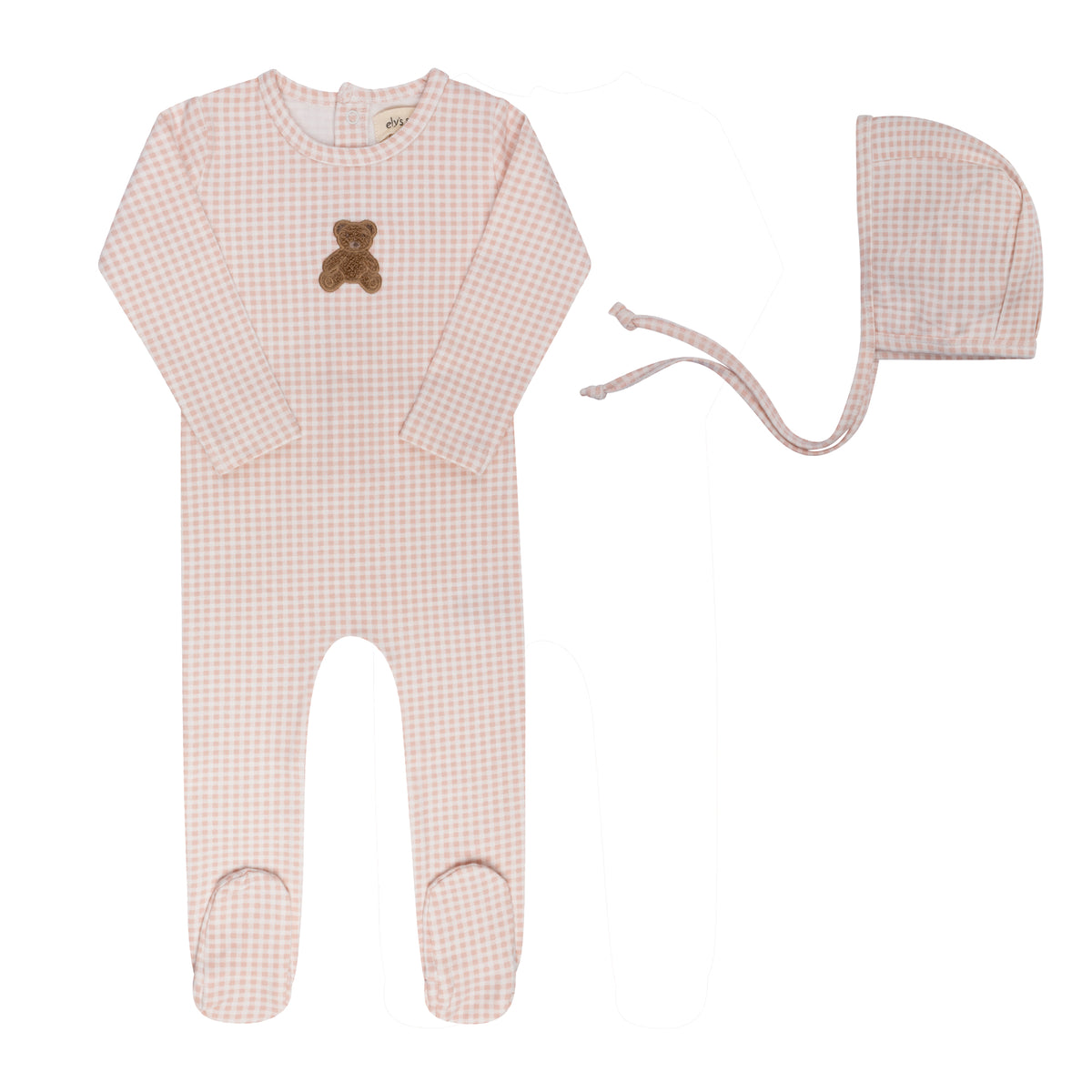 Elys & Co Gingham Teddy Footie & Bonnet - Pink