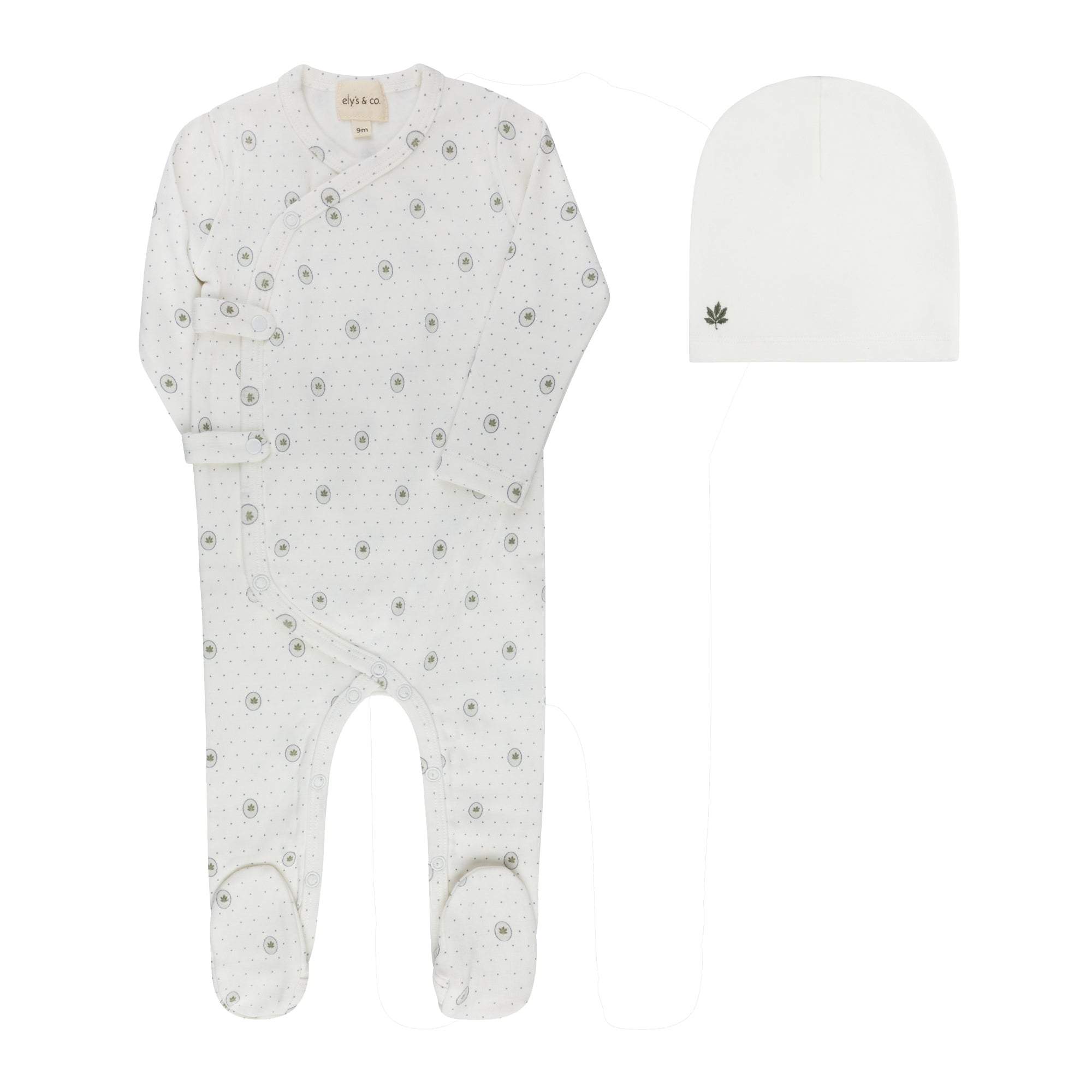 Elys & Co Floral Dot Footie & Hat - Ivory Blue