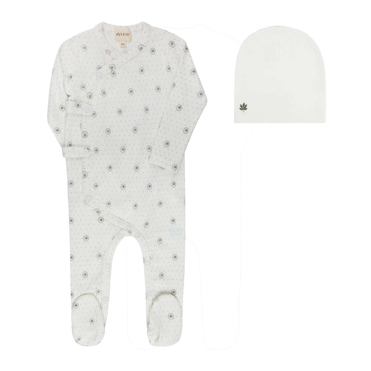 Elys & Co Floral Dot Footie & Hat - Ivory Blue