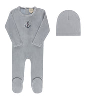 Aurora Cross Stitch Footie & Beanie - Blue