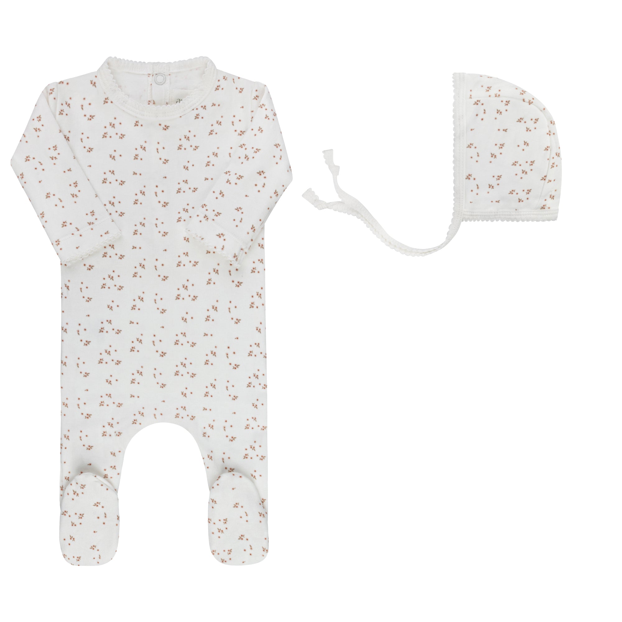 Aurora Floral Leaf Footie & Bonnet - Ivory Girl
