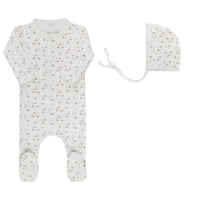 Aurora Floral Leaf Footie & Bonnet - Ivory Girl