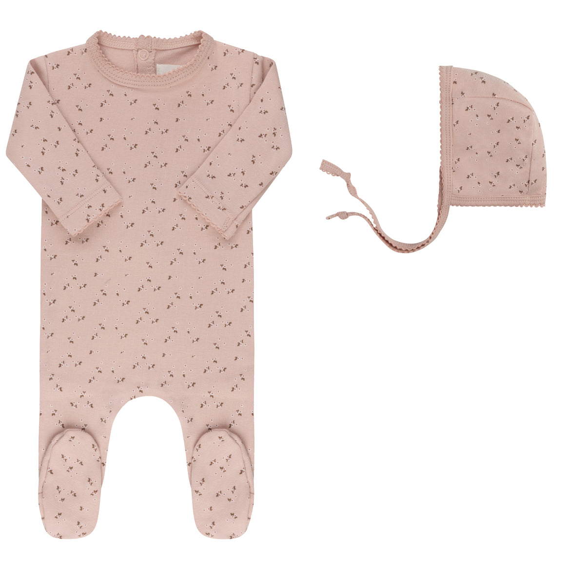 Aurora Floral Leaf Footie & Bonnet - Pink