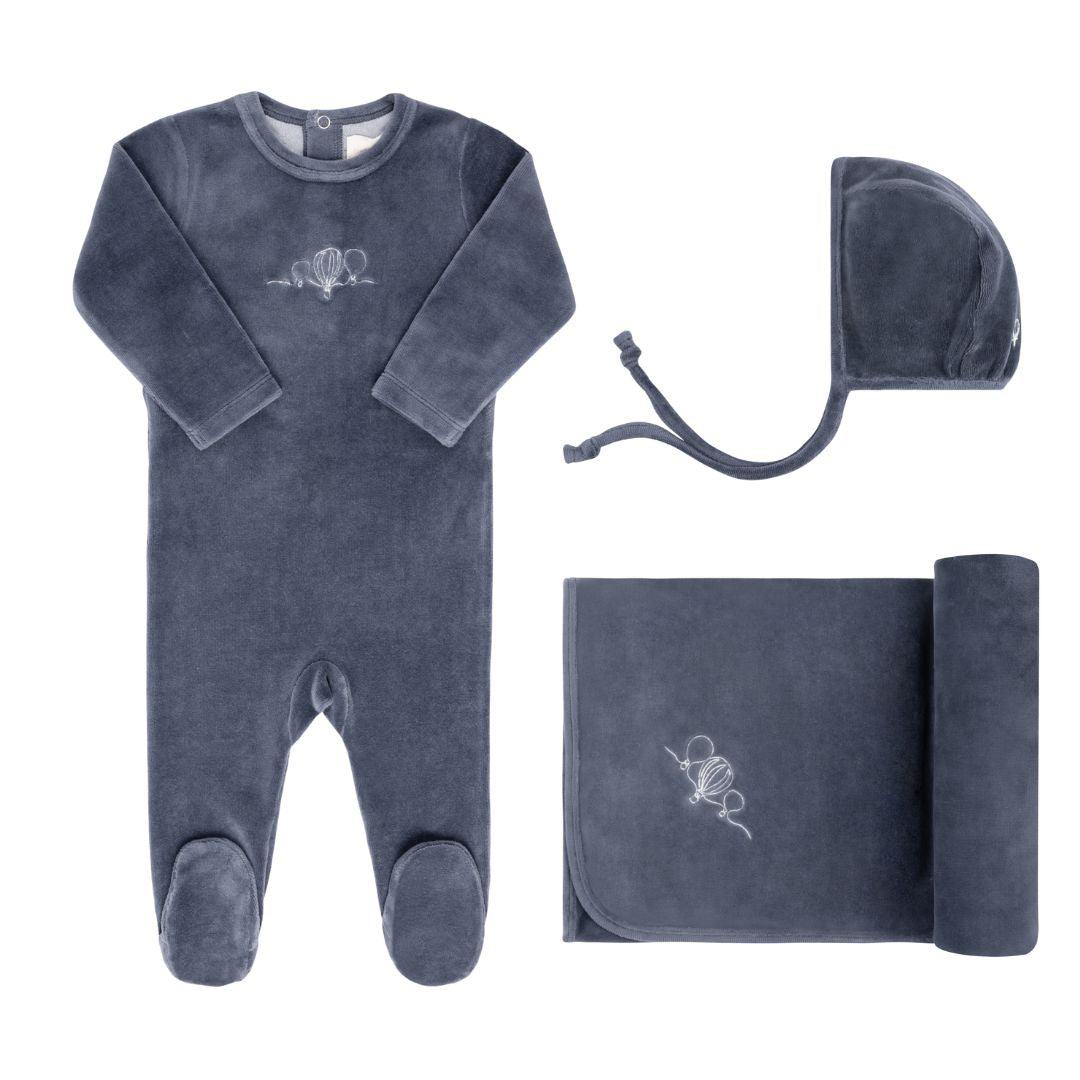 Elys & Co Velour Embroidered Hot Air Balloon Layette Set